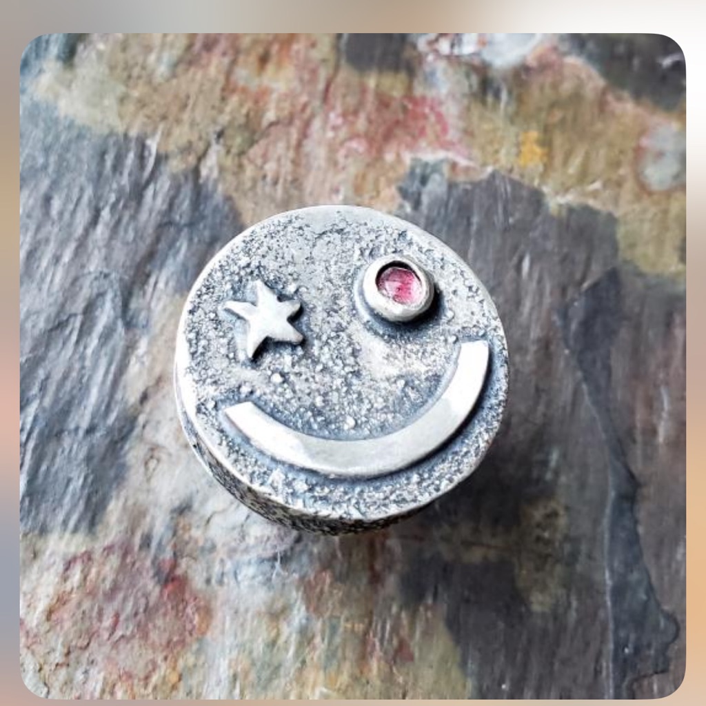 Sterling Silver Smiley Face With Pink Tourmaline